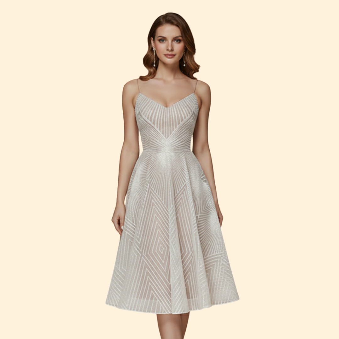 Women's Midi Dress with Geometric Lace Design