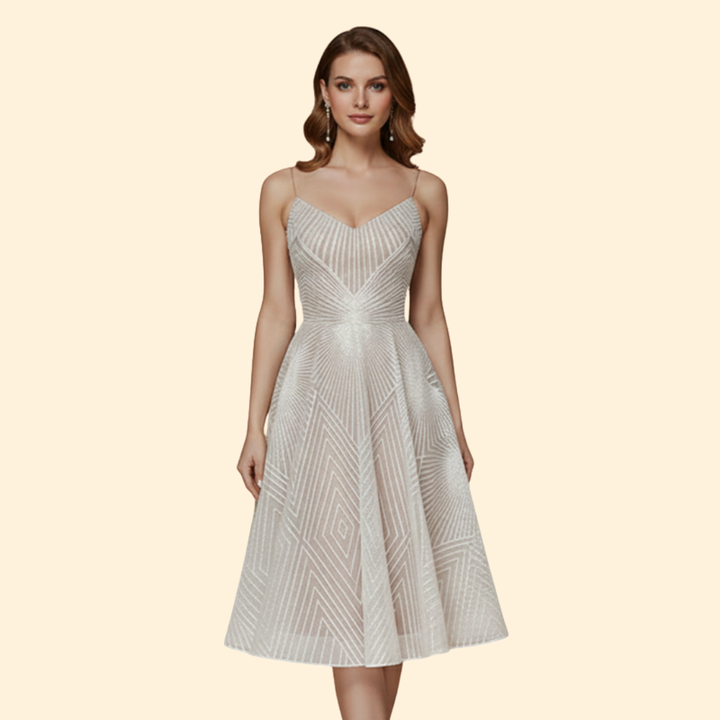 Women's Midi Dress with Geometric Lace Design