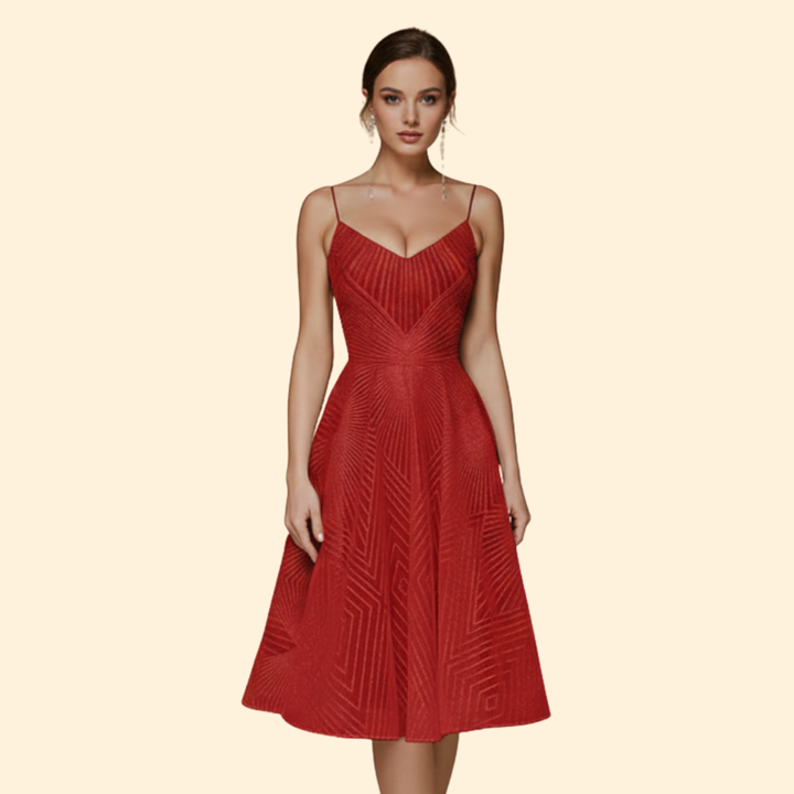 Women's Midi Dress with Geometric Lace Design
