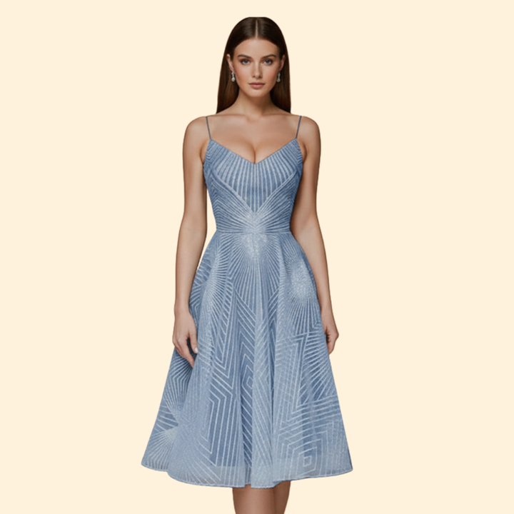 Women's Midi Dress with Geometric Lace Design