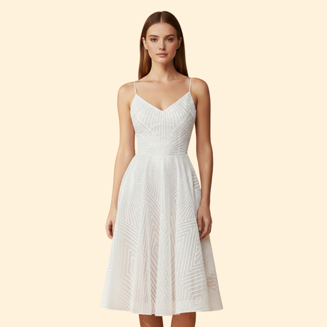 Women's Midi Dress with Geometric Lace Design