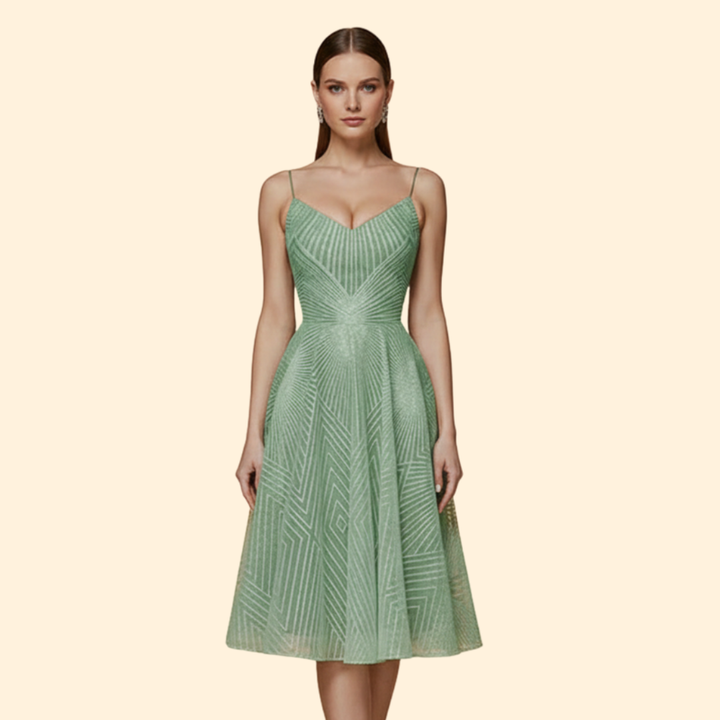 Women's Midi Dress with Geometric Lace Design
