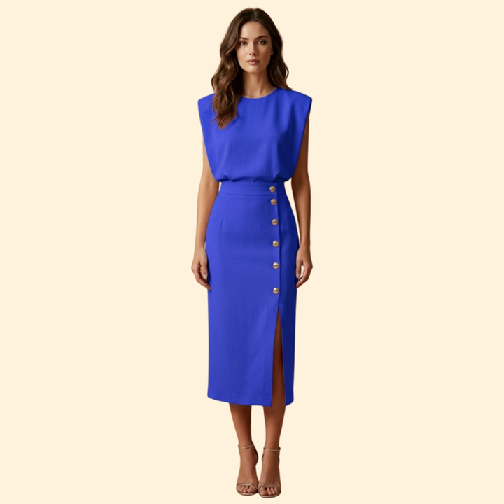Women’s Midi Dress with Gold Button Details