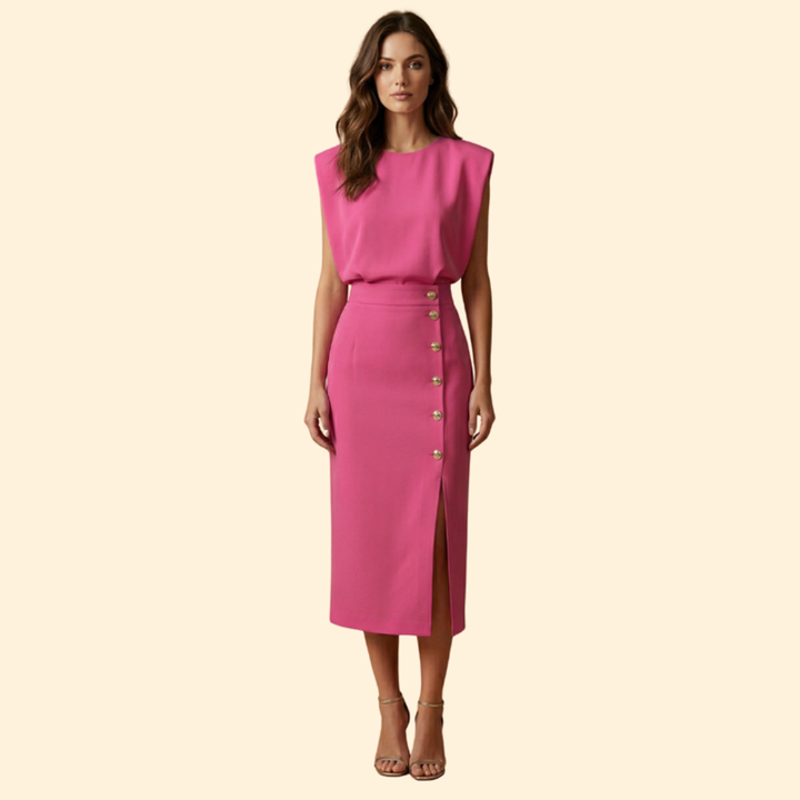 Women’s Midi Dress with Gold Button Details