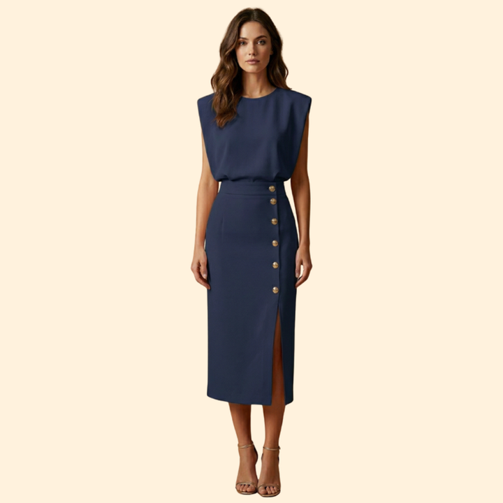 Women’s Midi Dress with Gold Button Details