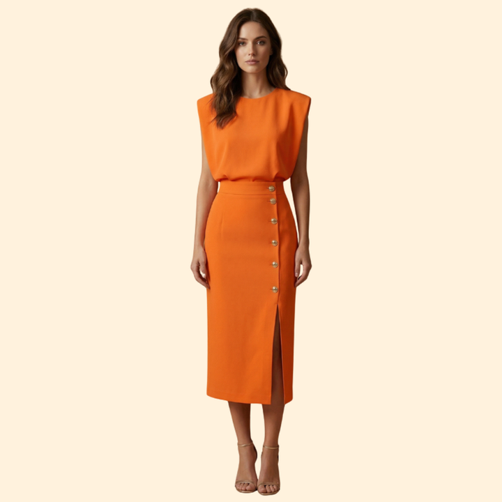 Women’s Midi Dress with Gold Button Details
