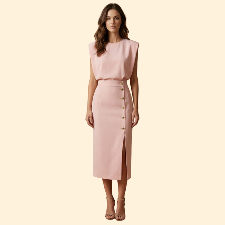 Women’s Midi Dress with Gold Button Details