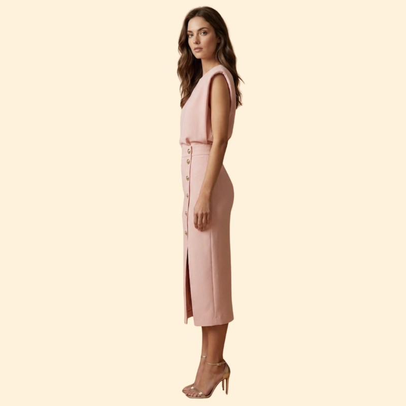 Women’s Midi Dress with Gold Button Details