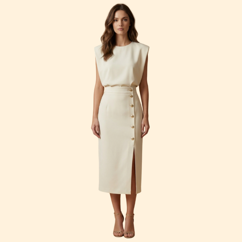 Women’s Midi Dress with Gold Button Details