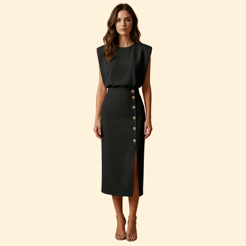 Women’s Midi Dress with Gold Button Details