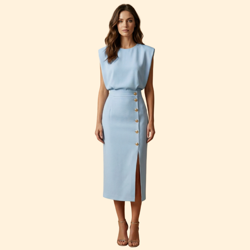 Women’s Midi Dress with Gold Button Details
