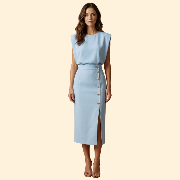 Women’s Midi Dress with Gold Button Details