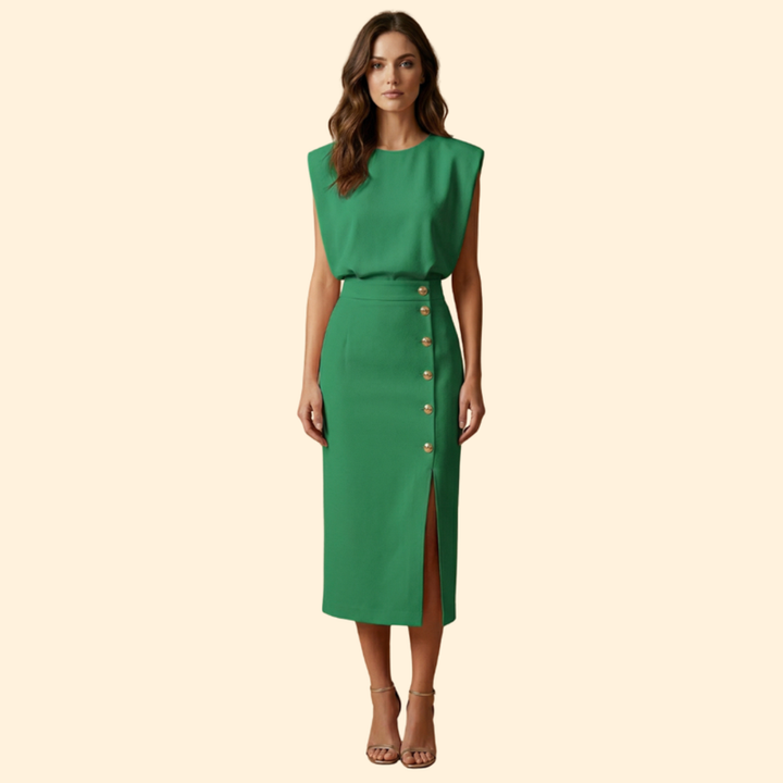 Women’s Midi Dress with Gold Button Details