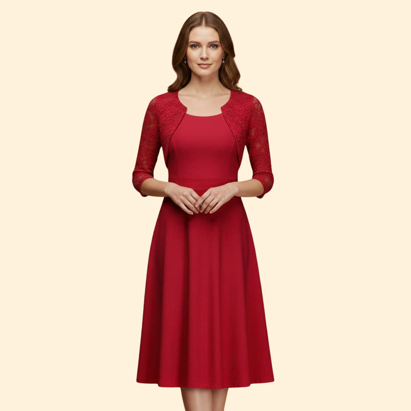 Women's Midi Dress with Lace Sleeves