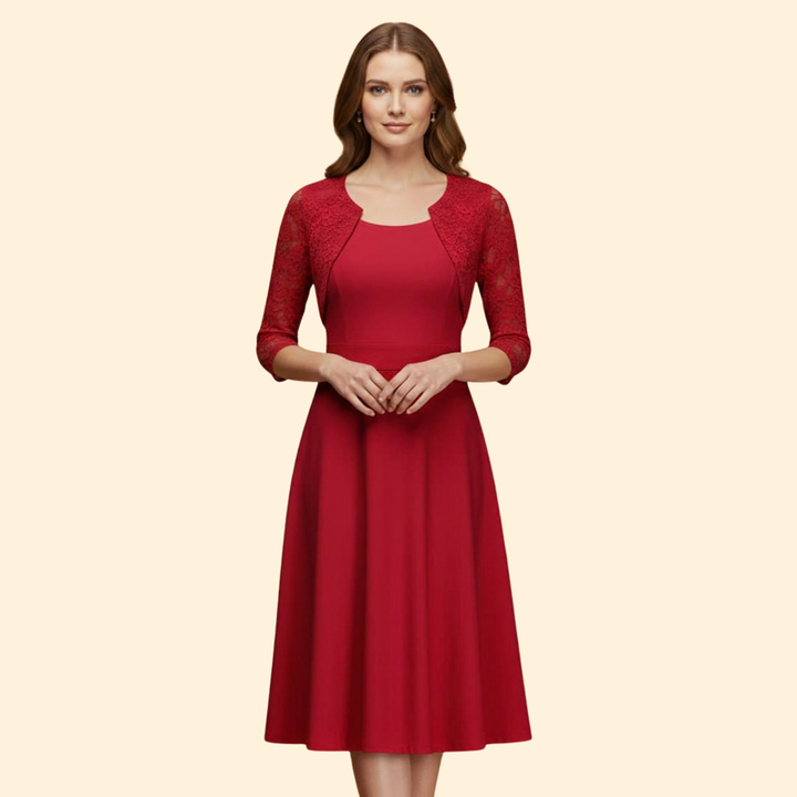 Women's Midi Dress with Lace Sleeves