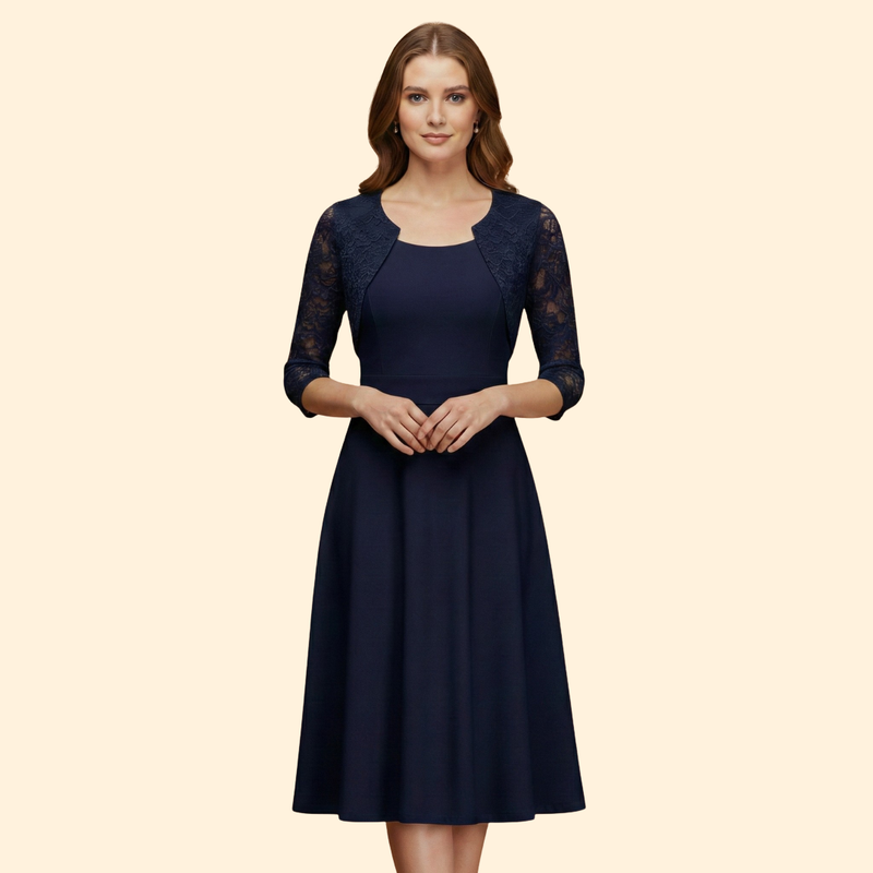 Women's Midi Dress with Lace Sleeves