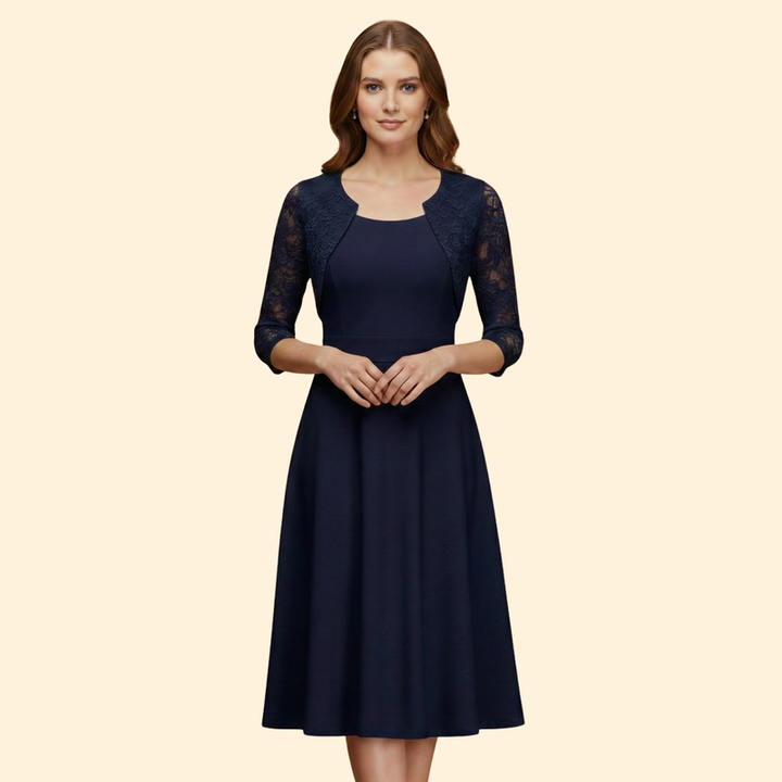 Women's Midi Dress with Lace Sleeves