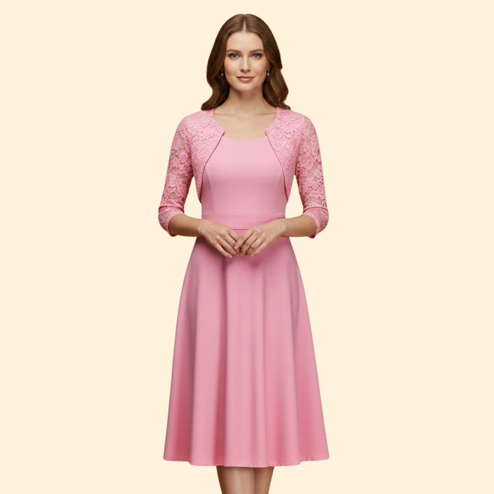 Women's Midi Dress with Lace Sleeves