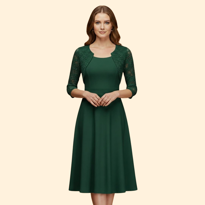 Women's Midi Dress with Lace Sleeves