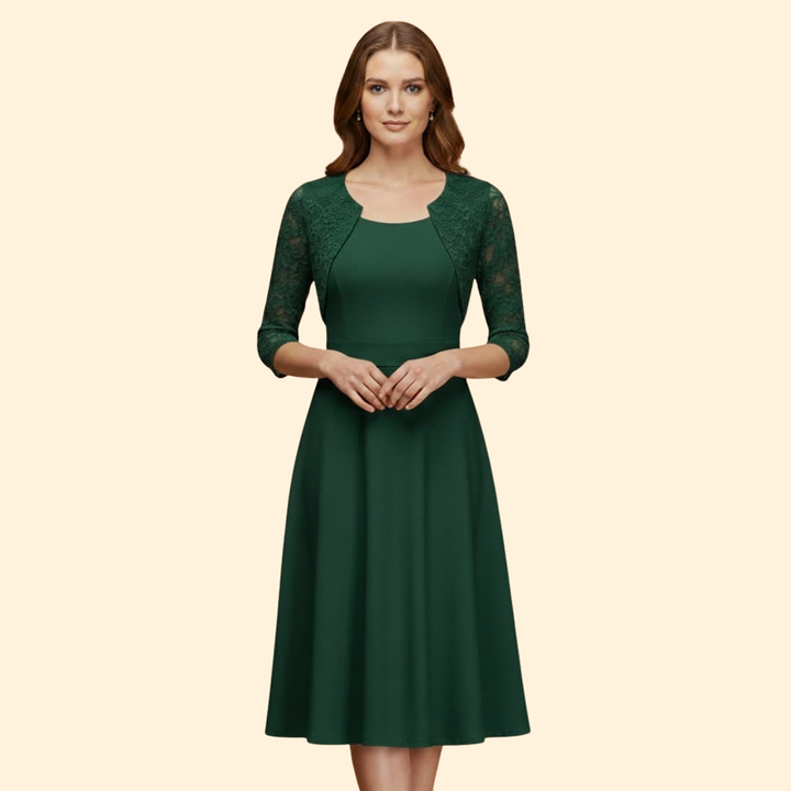Women's Midi Dress with Lace Sleeves