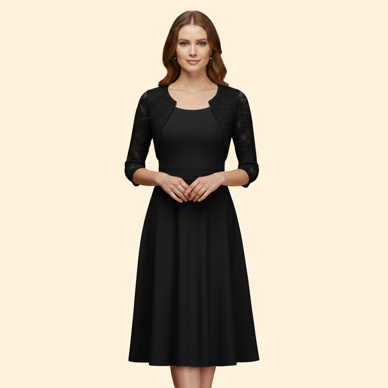 Women's Midi Dress with Lace Sleeves