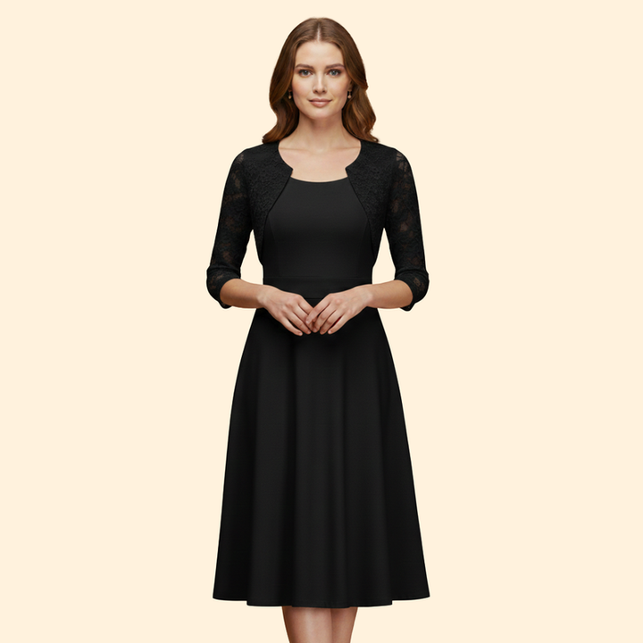 Women's Midi Dress with Lace Sleeves