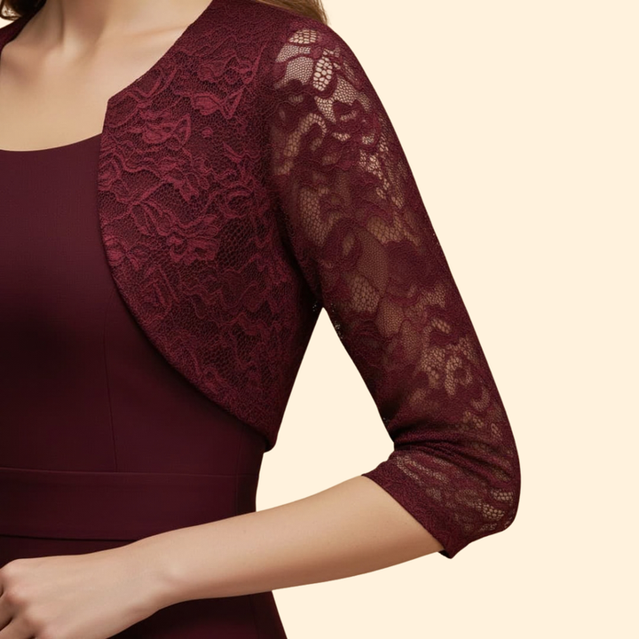 Women's Midi Dress with Lace Sleeves