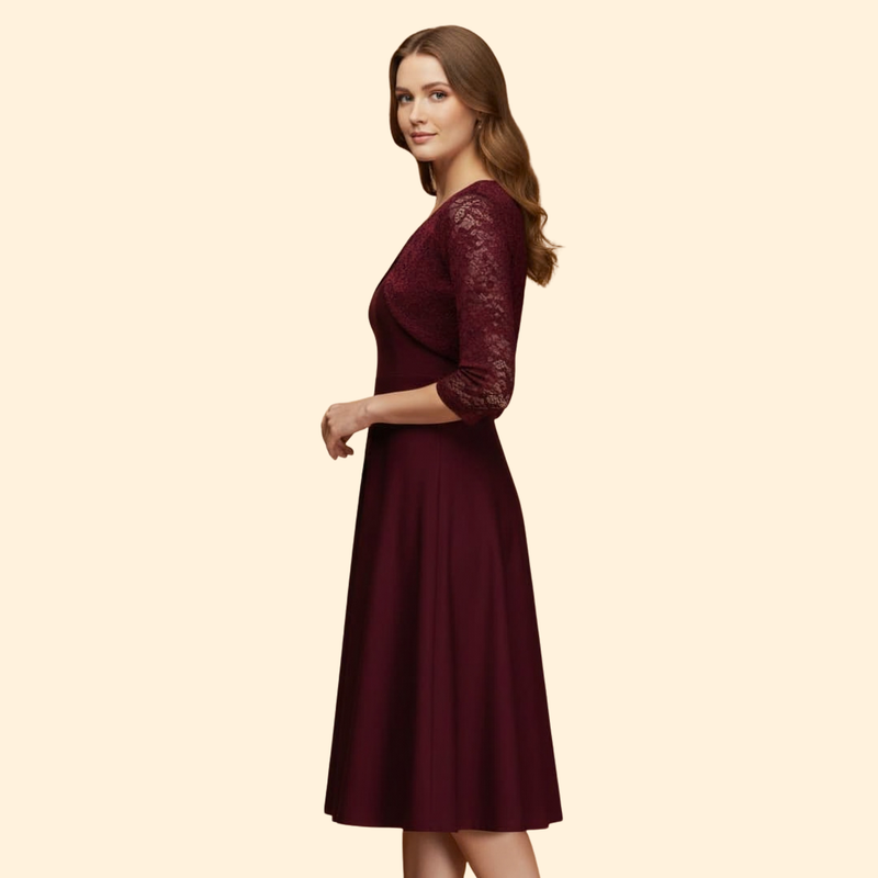 Women's Midi Dress with Lace Sleeves