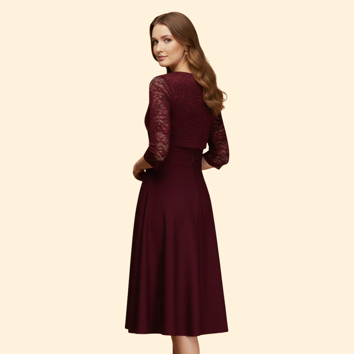 Women's Midi Dress with Lace Sleeves