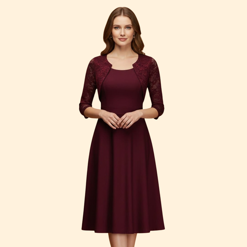 Women's Midi Dress with Lace Sleeves