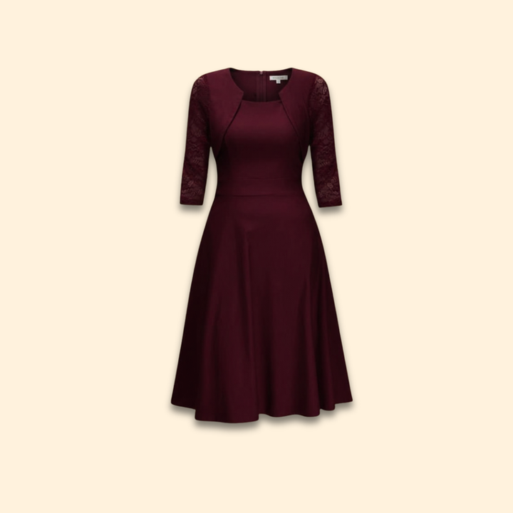 Women's Midi Dress with Lace Sleeves