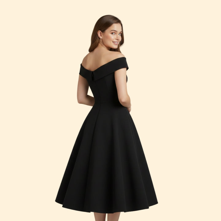 Women’s Midi Dress with Off-Shoulder Neckline