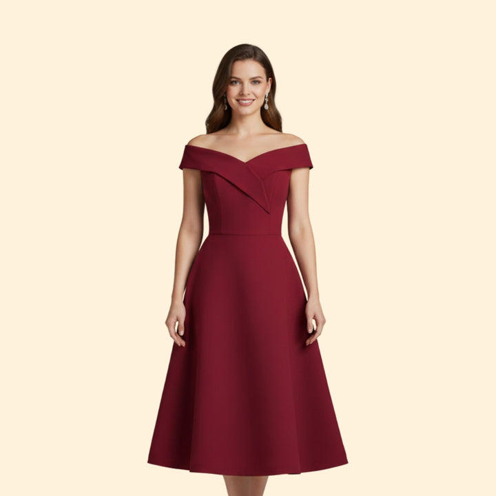 Women’s Midi Dress with Off-Shoulder Neckline