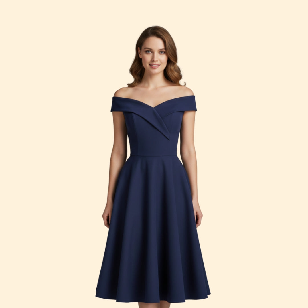 Women’s Midi Dress with Off-Shoulder Neckline
