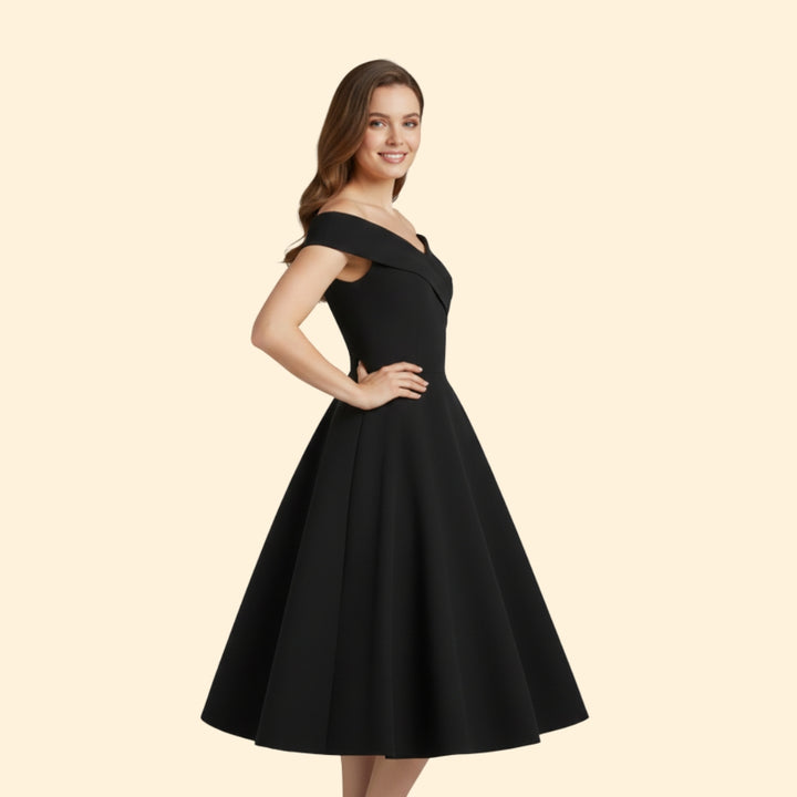 Women’s Midi Dress with Off-Shoulder Neckline