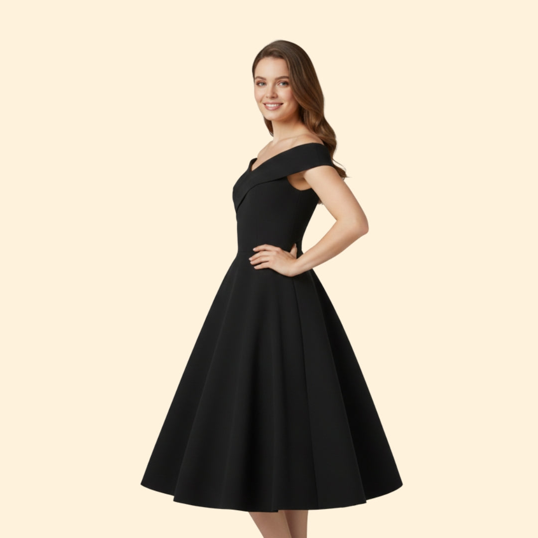 Women’s Midi Dress with Off-Shoulder Neckline
