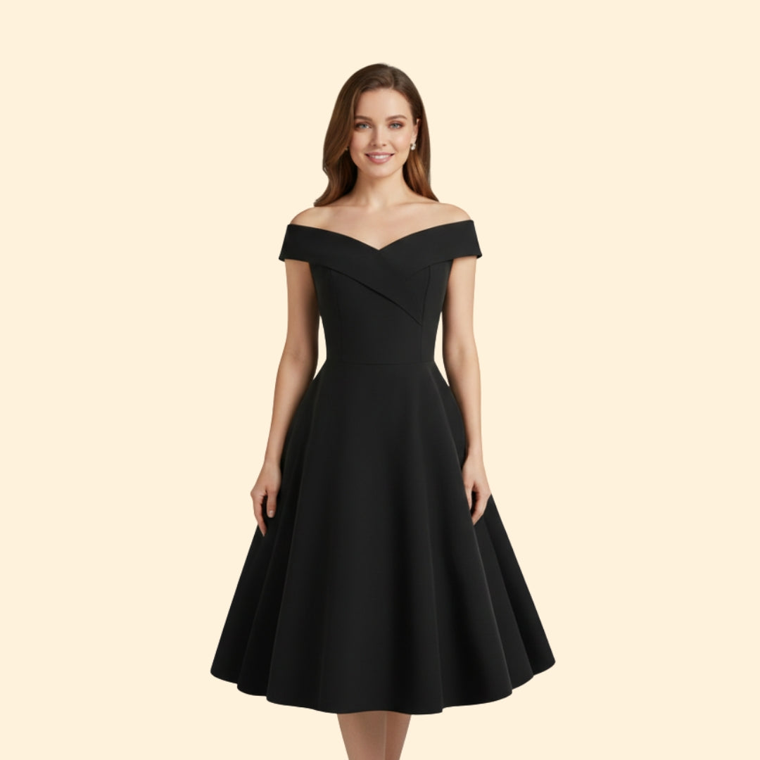 Women’s Midi Dress with Off-Shoulder Neckline
