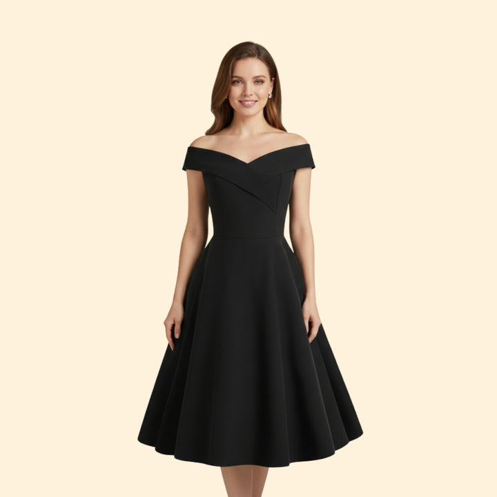 Women’s Midi Dress with Off-Shoulder Neckline