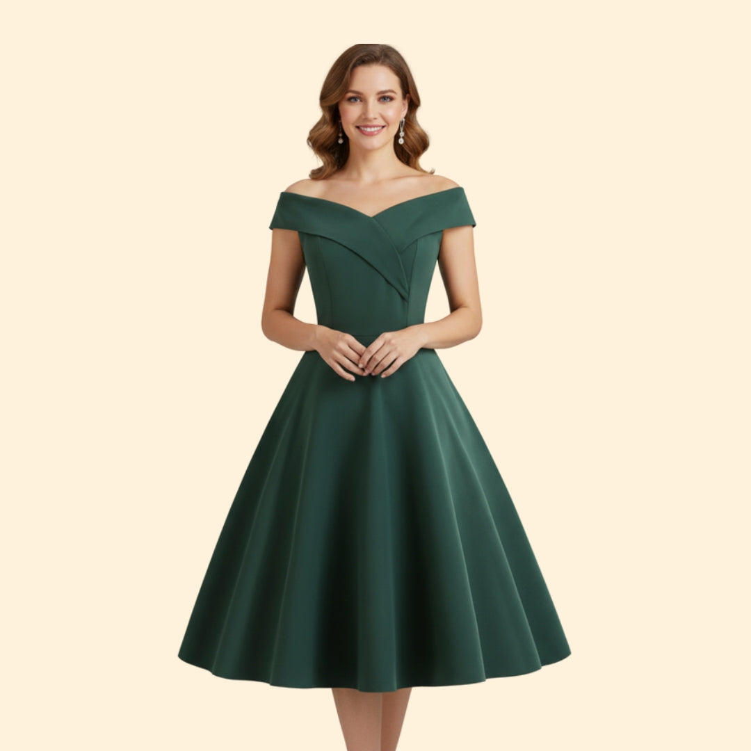 Women’s Midi Dress with Off-Shoulder Neckline