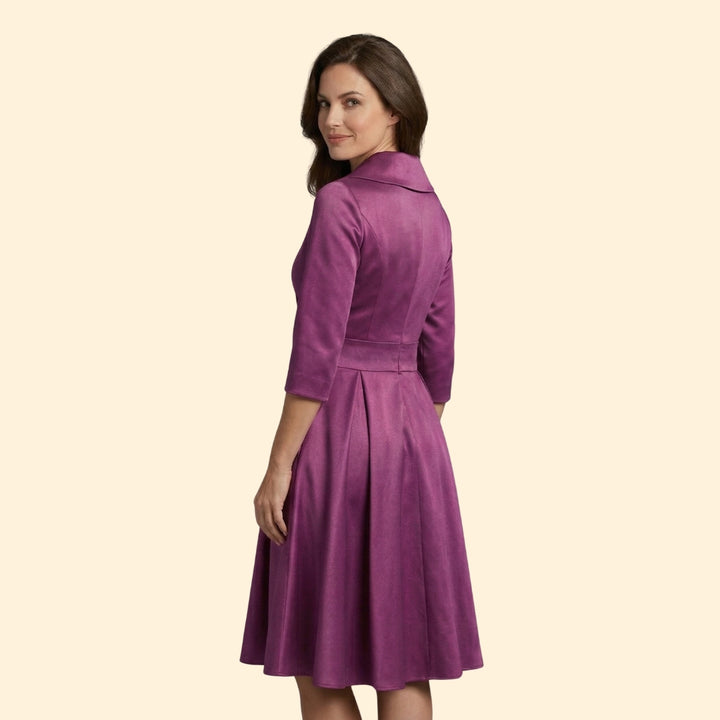 Women’s Midi Dress with Pleated Shawl Collar
