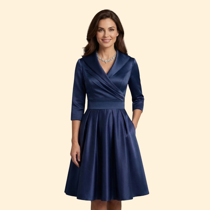 Women’s Midi Dress with Pleated Shawl Collar