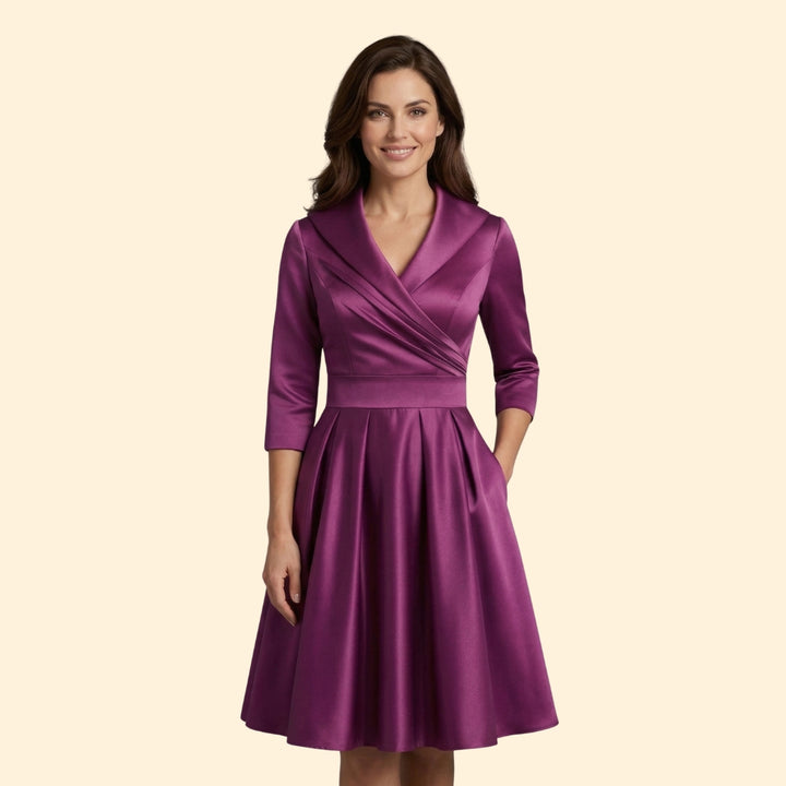 Women’s Midi Dress with Pleated Shawl Collar