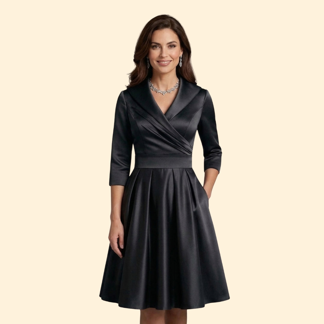 Women’s Midi Dress with Pleated Shawl Collar