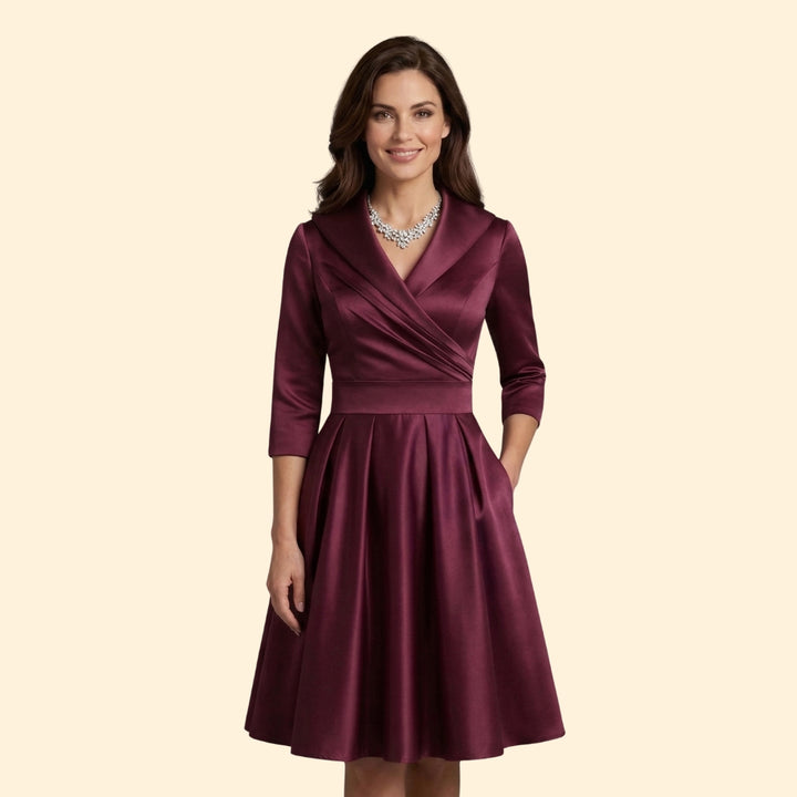 Women’s Midi Dress with Pleated Shawl Collar