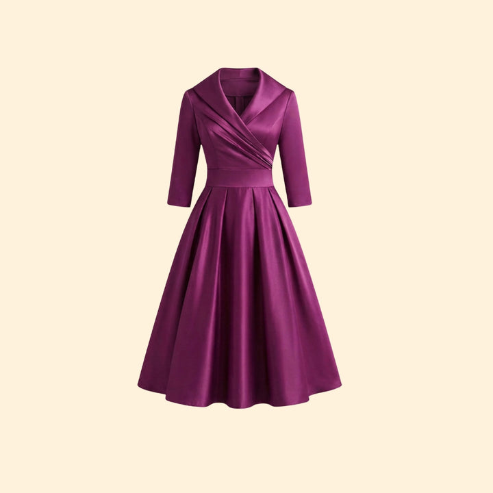 Women’s Midi Dress with Pleated Shawl Collar