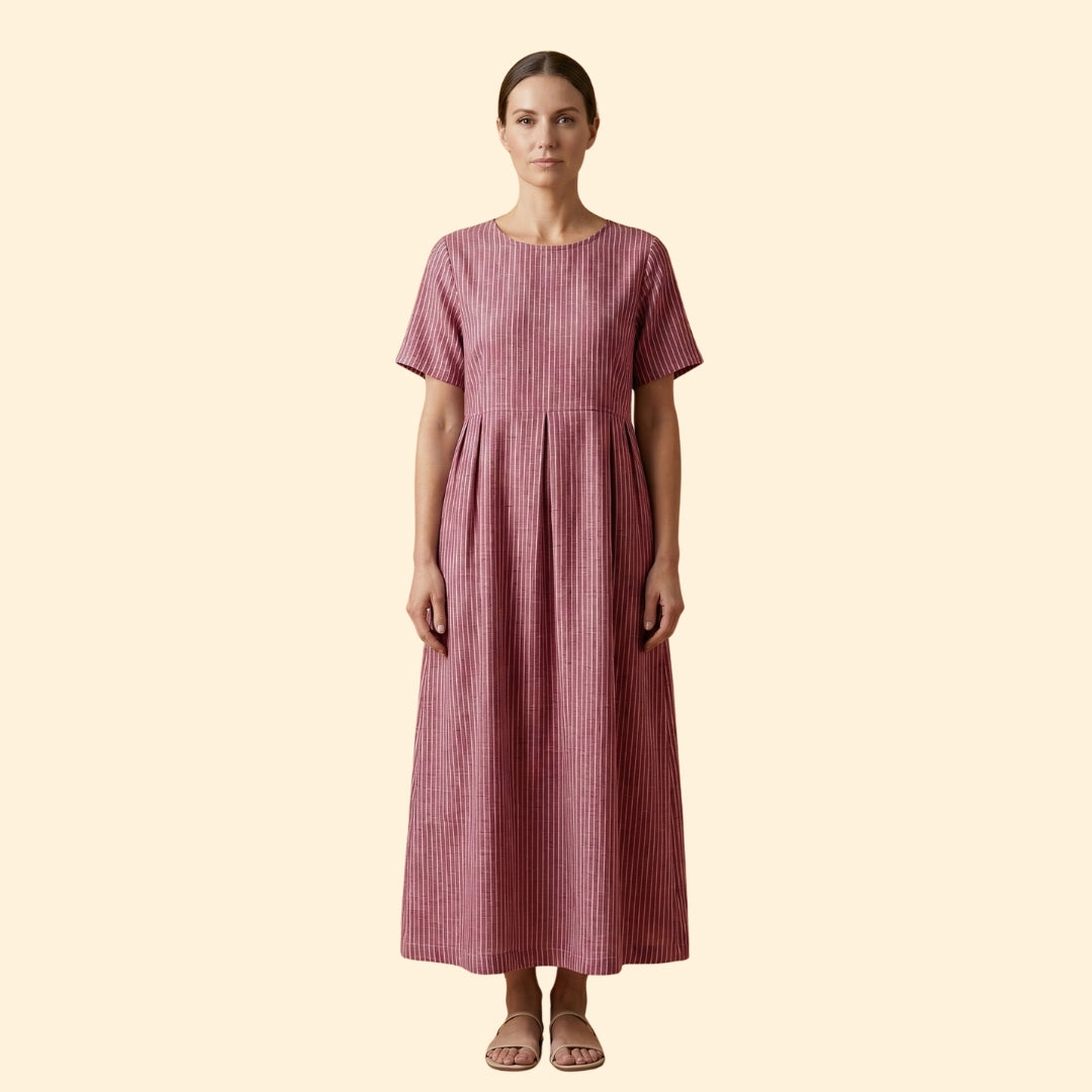Women’s Midi Dress with Pleated Waist
