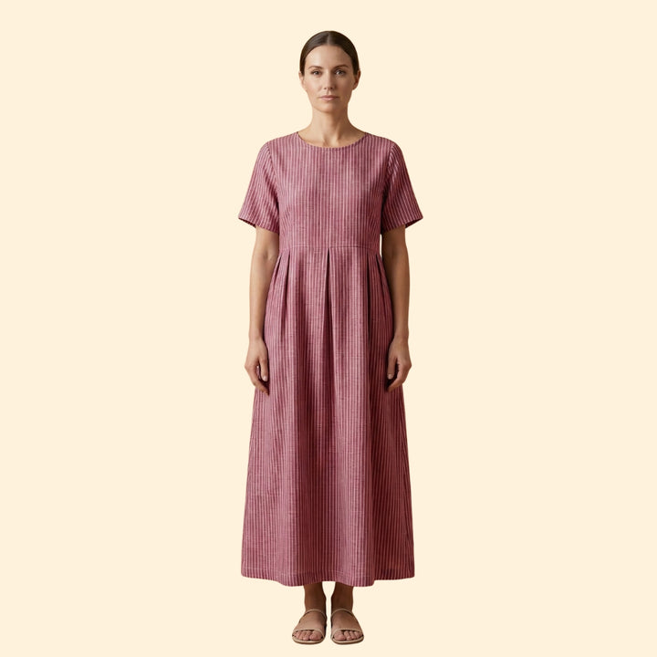 Women’s Midi Dress with Pleated Waist