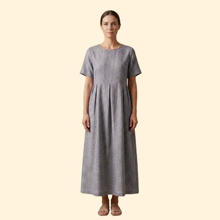 Women’s Midi Dress with Pleated Waist