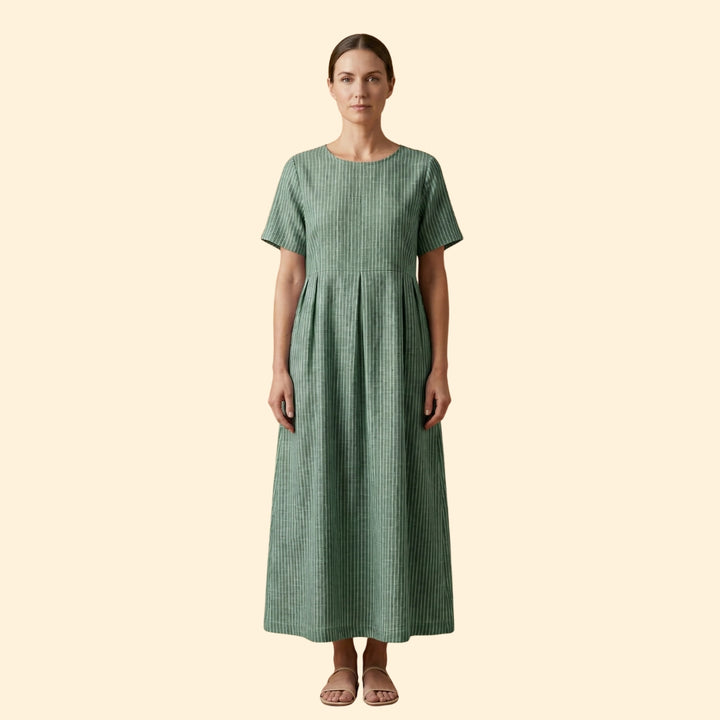 Women’s Midi Dress with Pleated Waist