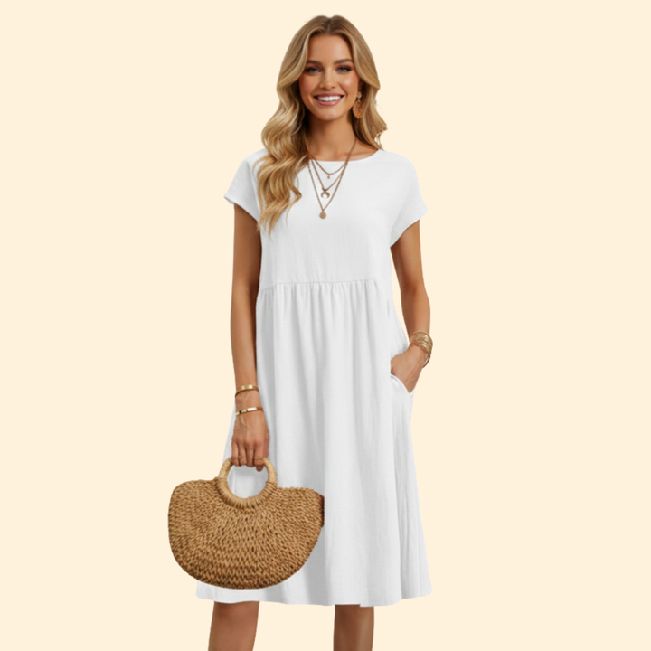 Women’s Midi Dress with Pockets and Boat Neckline